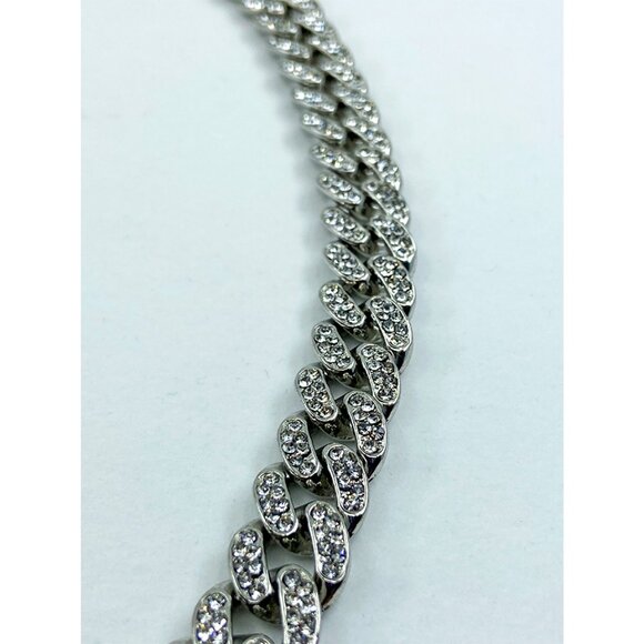 NWOT Cuban Chain Link Necklace Silver Tone with Cubic Zirconia - Picture 6 of 6